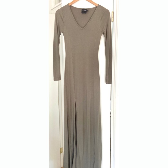 ASOS Petite Long Sleeved Olive Maxi Dress w Slit